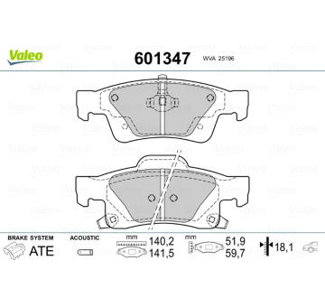 Sada brzdových destiček, kotoučová brzda VALEO 601347