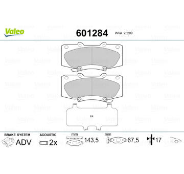 Sada brzdových destiček, kotoučová brzda VALEO 601284