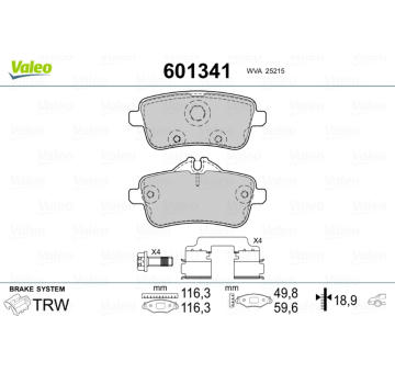 Sada brzdových destiček, kotoučová brzda VALEO 601341