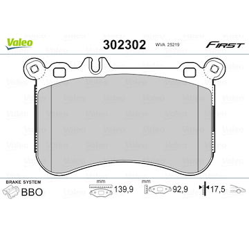 Sada brzdových destiček, kotoučová brzda VALEO 302302