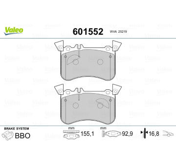 Sada brzdových destiček, kotoučová brzda VALEO 601552