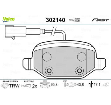 Sada brzdových destiček, kotoučová brzda VALEO 302140