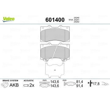 Sada brzdových destiček, kotoučová brzda VALEO 601400
