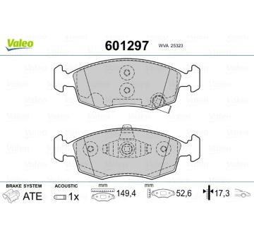 Sada brzdových destiček, kotoučová brzda VALEO 601297