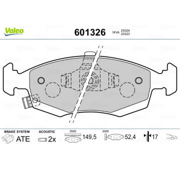 Sada brzdových destiček, kotoučová brzda VALEO 601326