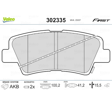 Sada brzdových destiček, kotoučová brzda VALEO 302335