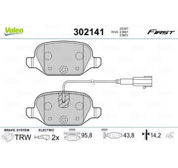 Sada brzdových destiček, kotoučová brzda VALEO 302141