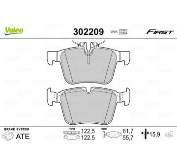 Sada brzdových destiček, kotoučová brzda VALEO 302209