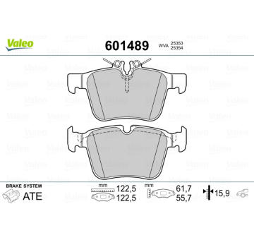 Sada brzdových destiček, kotoučová brzda VALEO 601489