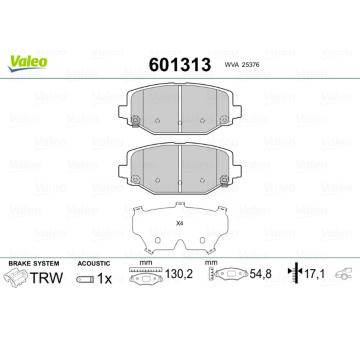 Sada brzdových destiček, kotoučová brzda VALEO 601313