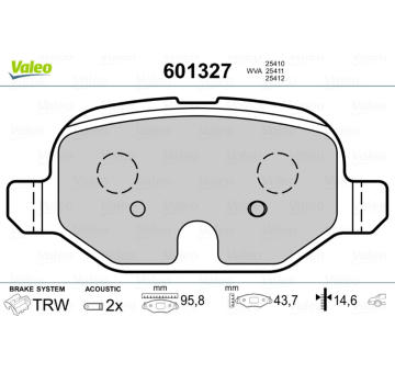 Sada brzdových destiček, kotoučová brzda VALEO 601327