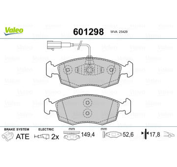 Sada brzdových destiček, kotoučová brzda VALEO 601298
