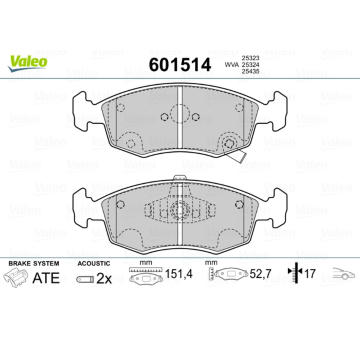 Sada brzdových destiček, kotoučová brzda VALEO 601514