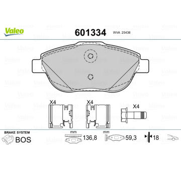 Sada brzdových destiček, kotoučová brzda VALEO 601334