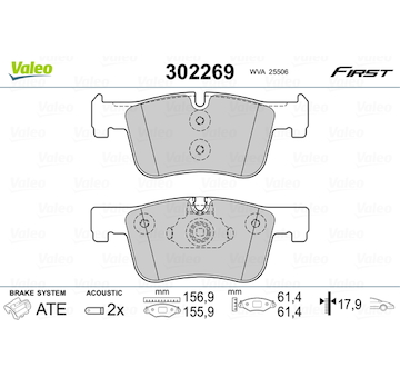 Sada brzdových destiček, kotoučová brzda VALEO 302269