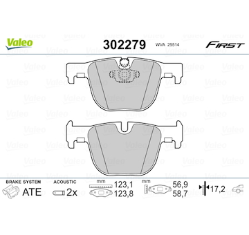 Sada brzdových destiček, kotoučová brzda VALEO 302279