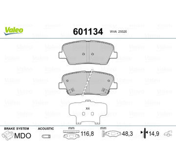 Sada brzdových destiček, kotoučová brzda VALEO 601134