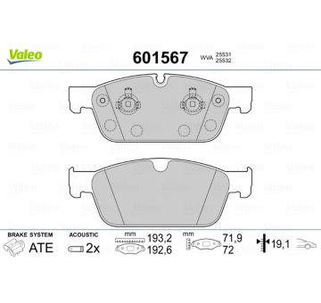 Sada brzdových destiček, kotoučová brzda VALEO 601567