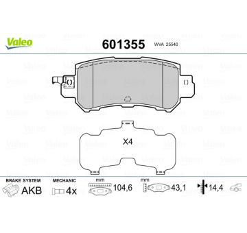 Sada brzdových destiček, kotoučová brzda VALEO 601355