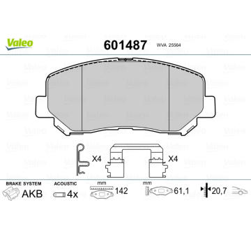 Sada brzdových destiček, kotoučová brzda VALEO 601487