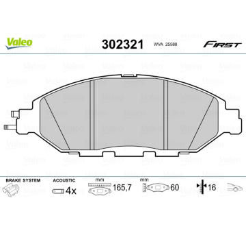 Sada brzdových destiček, kotoučová brzda VALEO 302321