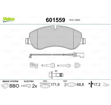 Sada brzdových destiček, kotoučová brzda VALEO 601559