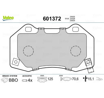 Sada brzdových destiček, kotoučová brzda VALEO 601372