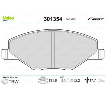 Sada brzdových destiček, kotoučová brzda VALEO 301354