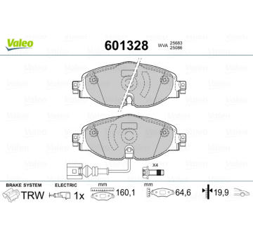 Sada brzdových destiček, kotoučová brzda VALEO 601328