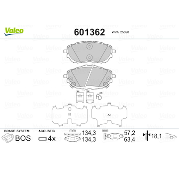 Sada brzdových destiček, kotoučová brzda VALEO 601362