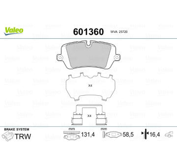 Sada brzdových destiček, kotoučová brzda VALEO 601360