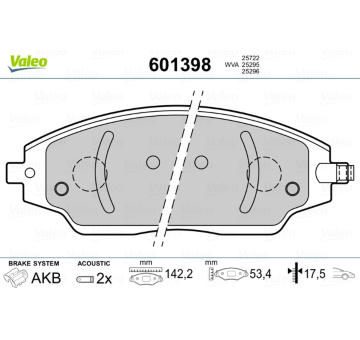 Sada brzdových destiček, kotoučová brzda VALEO 601398