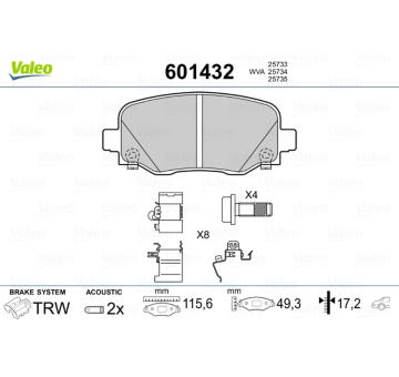 Sada brzdových destiček, kotoučová brzda VALEO 601432