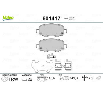 Sada brzdových destiček, kotoučová brzda VALEO 601417