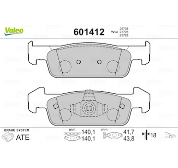 Sada brzdových destiček, kotoučová brzda VALEO 601412
