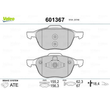 Sada brzdových destiček, kotoučová brzda VALEO 601367