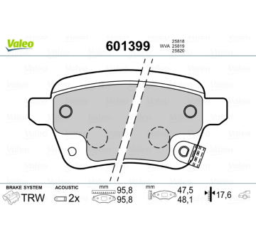 Sada brzdových destiček, kotoučová brzda VALEO 601399