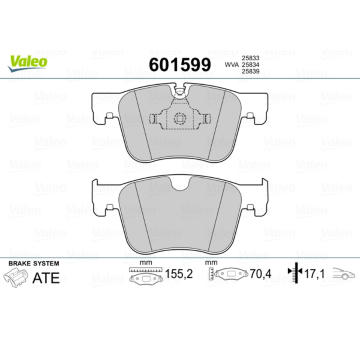 Sada brzdových destiček, kotoučová brzda VALEO 601599