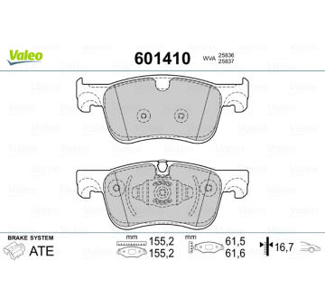 Sada brzdových destiček, kotoučová brzda VALEO 601410