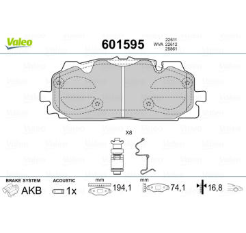 Sada brzdových destiček, kotoučová brzda VALEO 601595