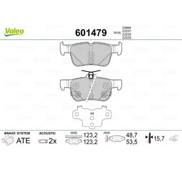 Sada brzdových destiček, kotoučová brzda VALEO 601479