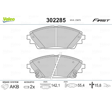 Sada brzdových destiček, kotoučová brzda VALEO 302285