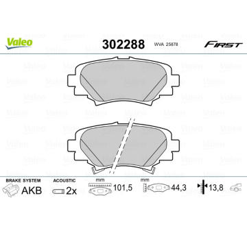 Sada brzdových destiček, kotoučová brzda VALEO 302288