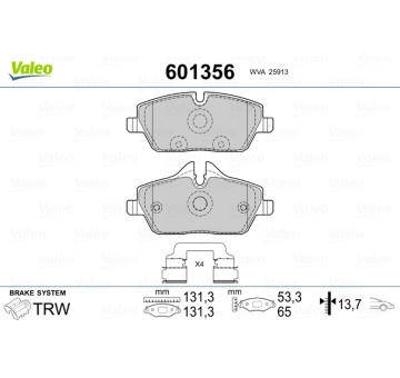 Sada brzdových destiček, kotoučová brzda VALEO 601356