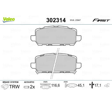 Sada brzdových destiček, kotoučová brzda VALEO 302314