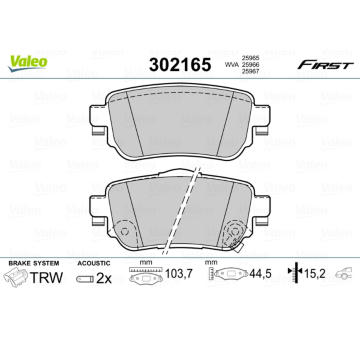 Sada brzdových destiček, kotoučová brzda VALEO 302165