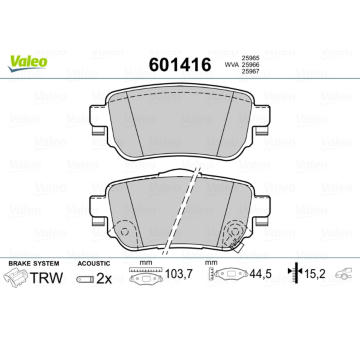 Sada brzdových destiček, kotoučová brzda VALEO 601416