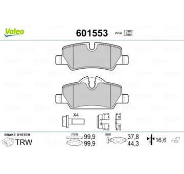 Sada brzdových destiček, kotoučová brzda VALEO 601553