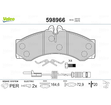 Sada brzdových destiček, kotoučová brzda VALEO 598966