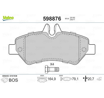 Sada brzdových destiček, kotoučová brzda VALEO 598876